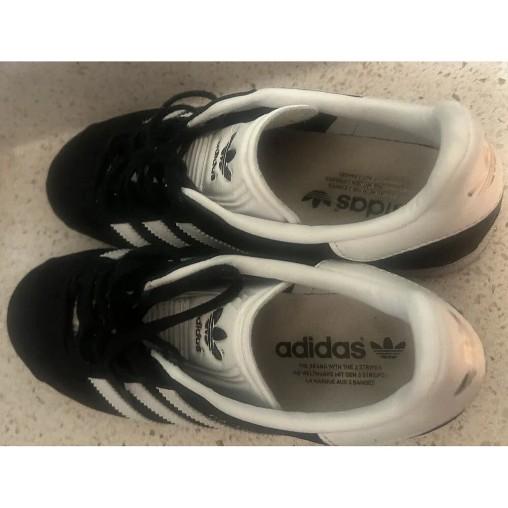 Adidas Gazelle Black Suede White Stripes /Soles Mens Sz 9 Sneakers Sport Shoes